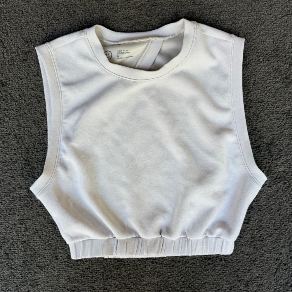 Gilly Hicks Cooldown White Open Back Cropped Muscle Tank Top Small